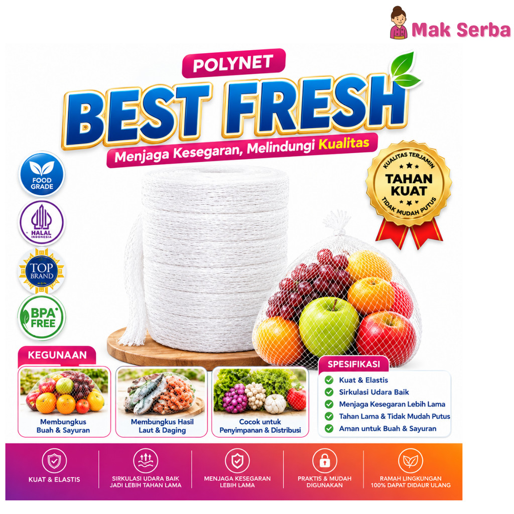 BEST FRESH Polynet Buah Roll 100m Putih / Jaring Buah / Polynet Pelindung Buah / Polynet Packing Bua