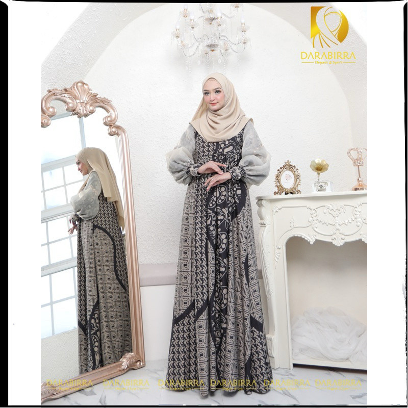 Gamis Premium Mewah Darabirra Gamis Organza dobby print swarovsk y