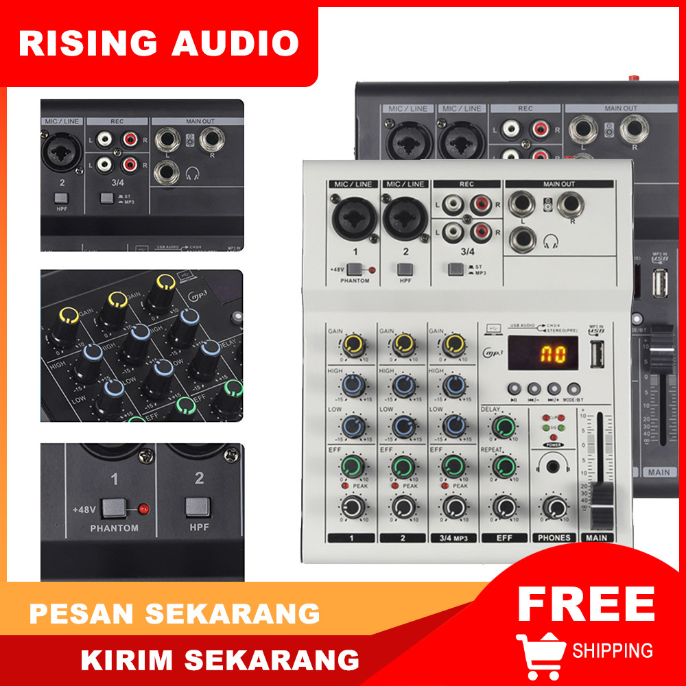 RISING AUDIO Mixer 4 chanel /mixer audio/mixer 4 chanel termurah /mixer mini/ Amplifier Bluetooth Mi