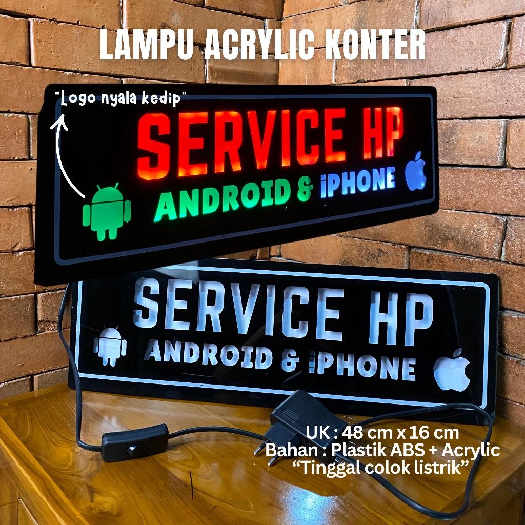 Lampu Acrylic Konter Service HP Android & iPhone Lampu Neon sign/ Neon box mini/ Lampu tulisan penan