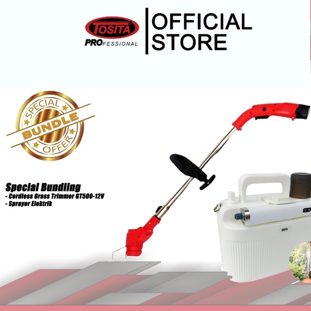 TOSITA - (Special Bundling) Cordless Grass Trimmer GT500-12V + Sprayer Elektrik | Paket Praktis Pera