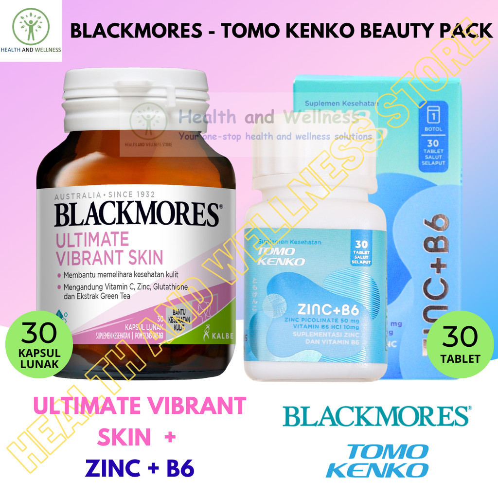 BLACKMORES ULTIMATE VIBRANT SKIN RADIANCE 30 KAPSUL LUNAK DAN TOMO KENKO ZINC B6 30 TABLET