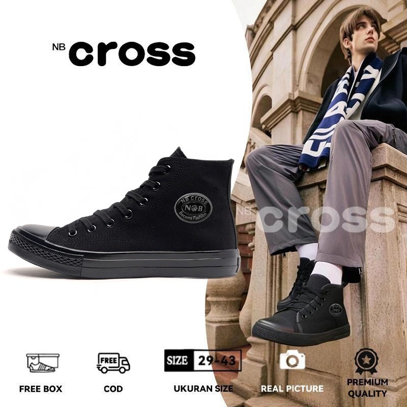AURESTORE NBCROSS Sepatu Sneakers Pria Wanita Kekinian Korea Casual | Sepatu Cowok Sekolah Hitam Pol