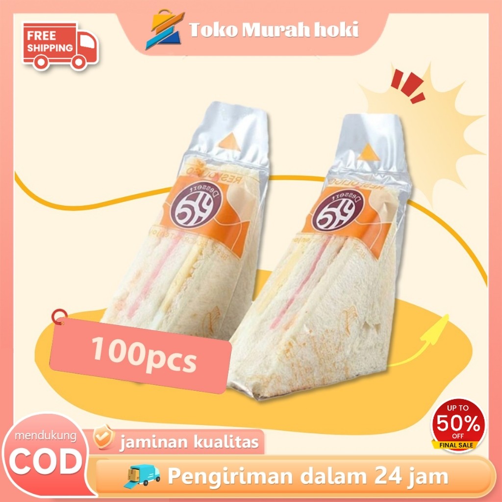 100pcs Kemasan Sandwich Transparan Sandwich Bag Kemasan Roti Segitiga Kemasan Plastik Sandwich
