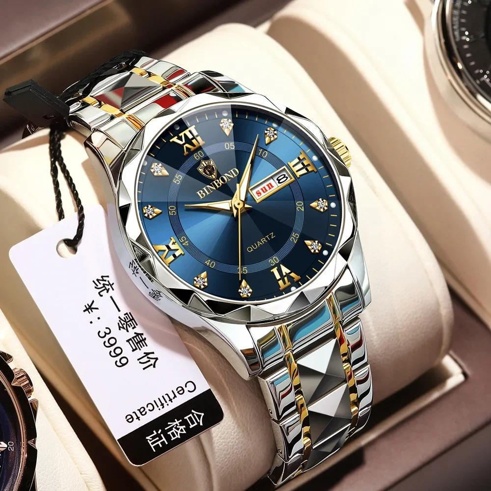 Binbang B2521 Men's Watch Waterproof Night Glow Double Calendar Watch Men's Business Quartz Watch Di
