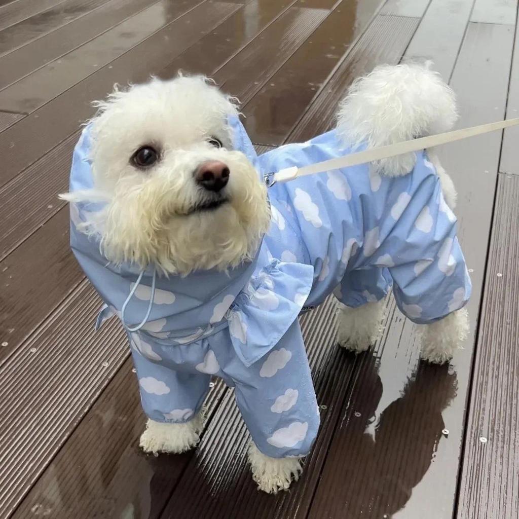Cute Clouds Love Dog Raincoat Tpu Thickened Waterproof All-Inclusive Rain Poncho Pet Puppy Hooded Fo