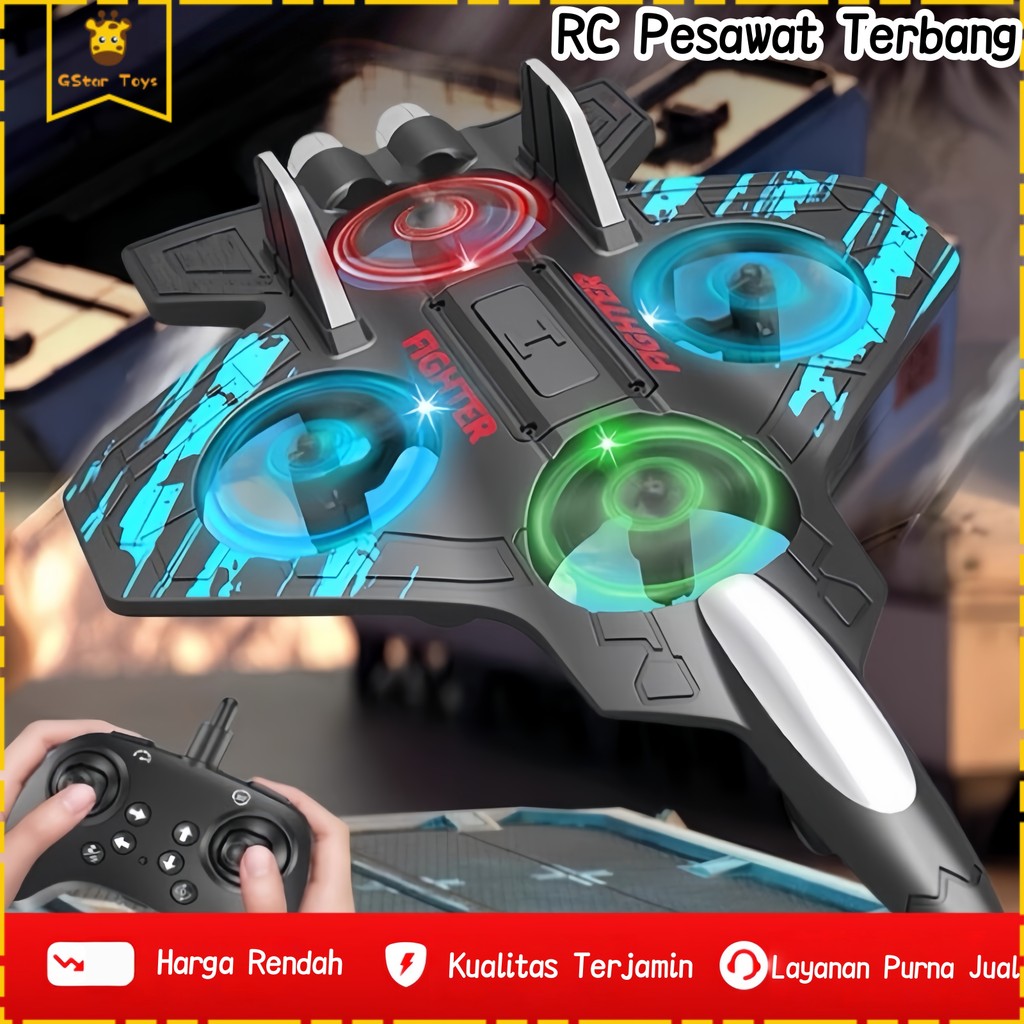 Gstar RC Paket Pesawat Tempur Kontrol Jarak Jauh, Terbang Semua Arah & Material Tahan Benturan, Hadi