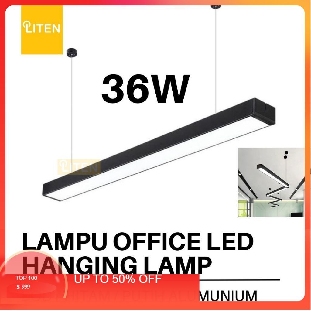 36W 120 CM - Lampu Gantung LED Persegi Panjang Kotak Lampu Kantor Plafon LED Downlight Lampu Kerja O