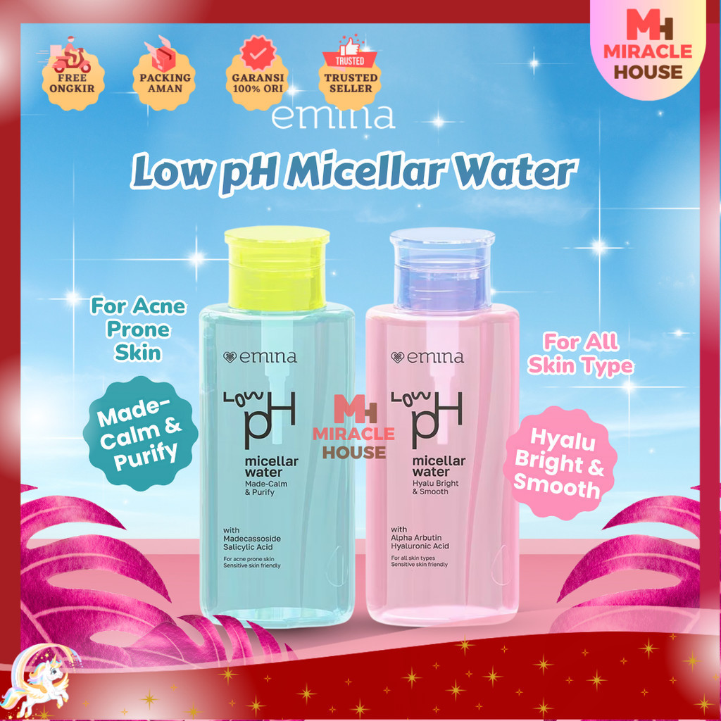 Emina Low pH Micellar Water HyaluBright & Smooth 300ml | Makeup Remover-Double Cleansing [BPOM]