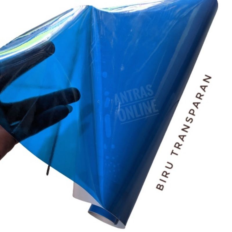 Stiker skotlet biru transparan glossy kilap - scotlite motor - Skotlet warna Biru Transparan mengkil