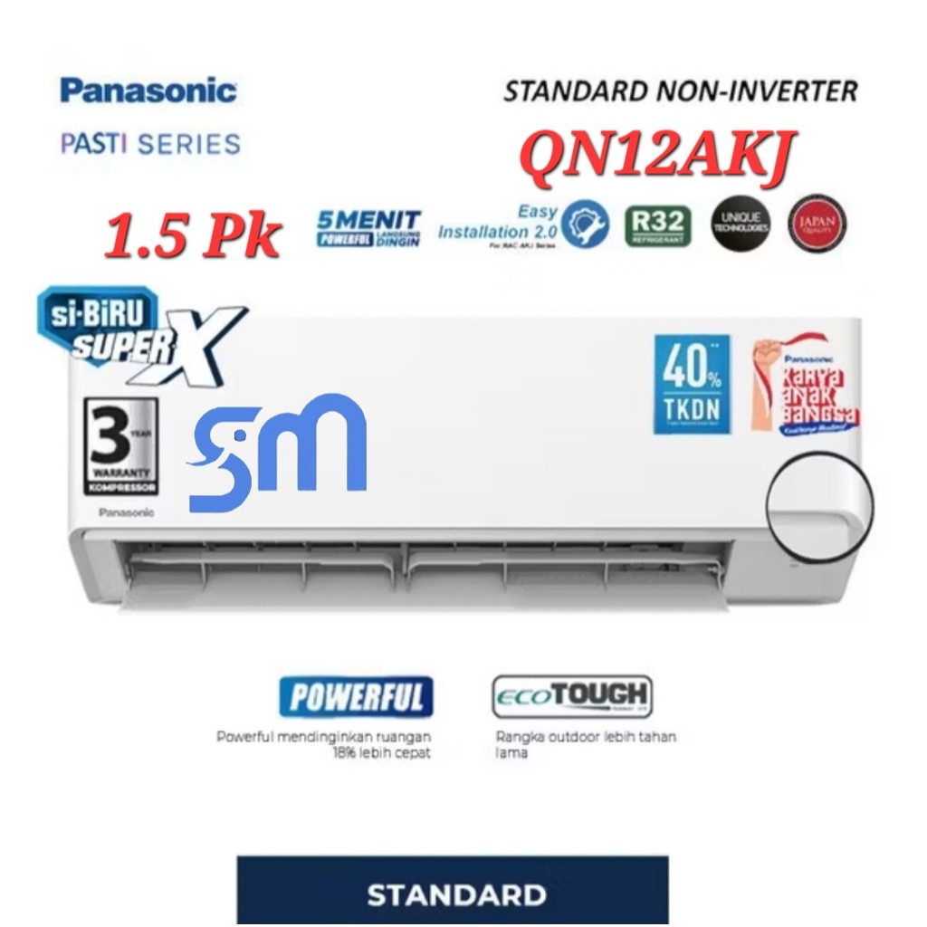 AC Panasonic 1.5 PK CS-QN12AKJ QN12 12AKJ si biru Super X TKDN Eco Tough