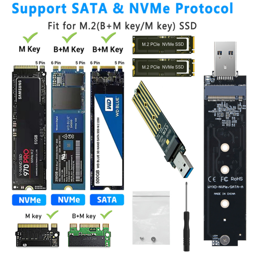 NVME To USB Adapter Support UASP TRIM USB To NVME PCI-E SSD Reader M-Key M.2 NVME To USB Card Reader