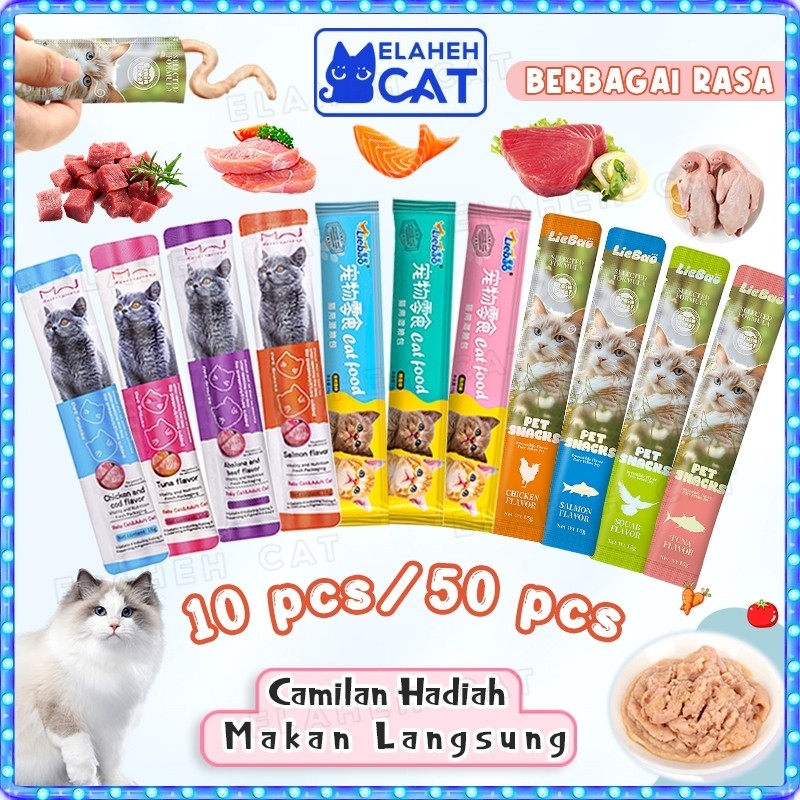 10/50pcs Snack Kucing Cat Strips Camilan Kucing Creamy Treats Kucing