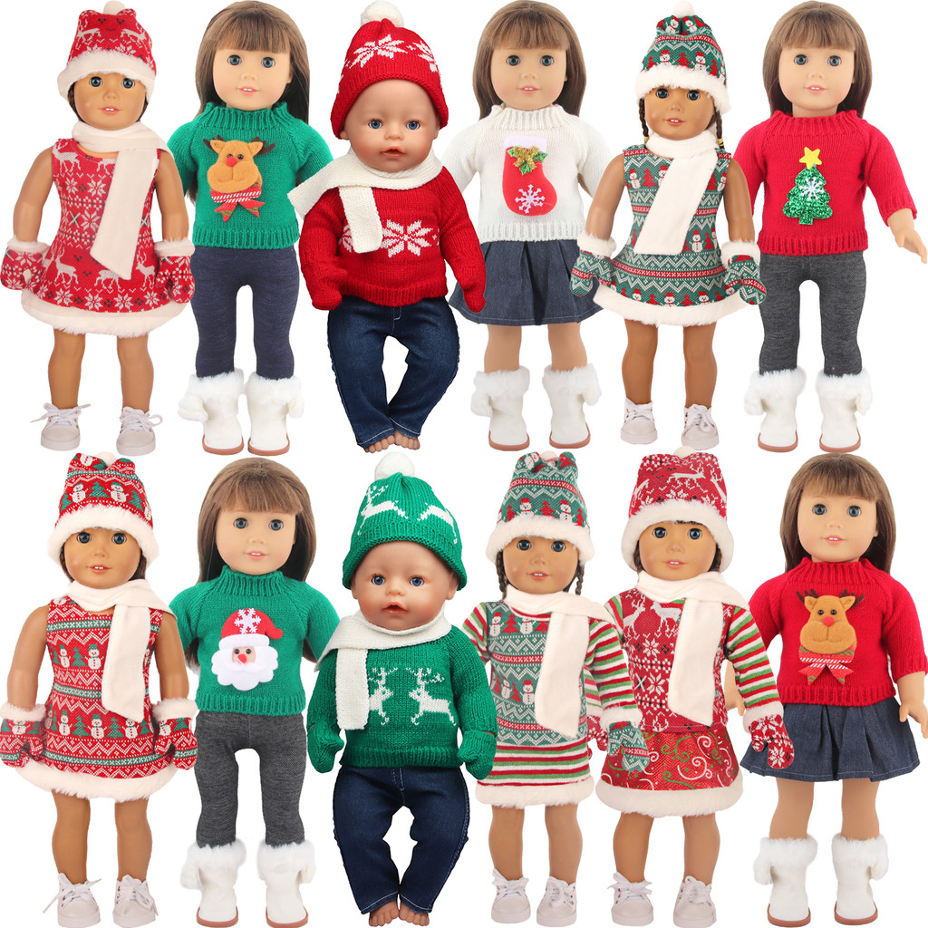 ristmas Doll Clothes Suit For American 18 In Girl Doll Cute Outfit Dress Seet For 43Cm Baby New Born