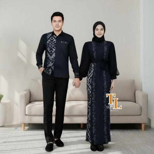 Baju Tenun Couple Pasanggan Dres Wanita Hitam Kemeja Pria Casual