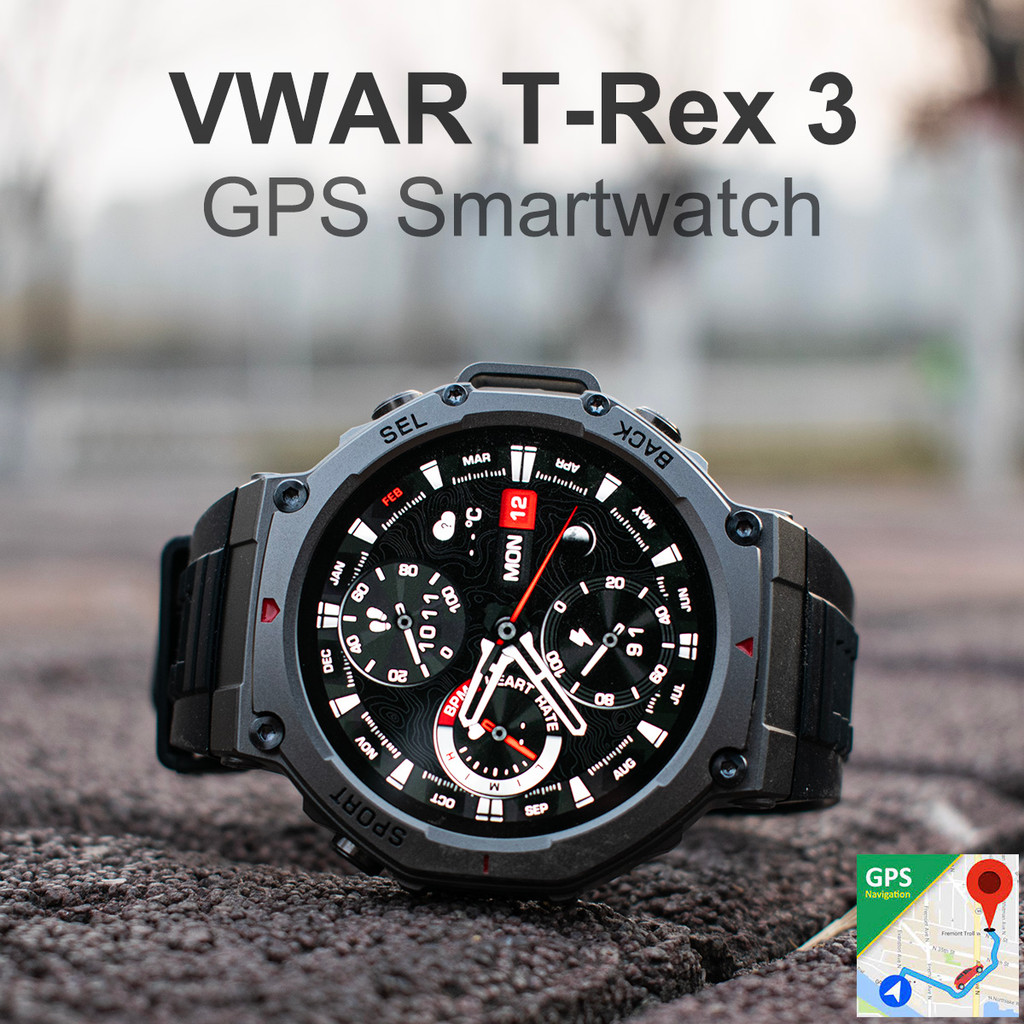 Tactical GPS Smart Watch 2025 VWAR T-Rex3 Compass Altimeter Military Smartwatch Men 50m Waterproof B