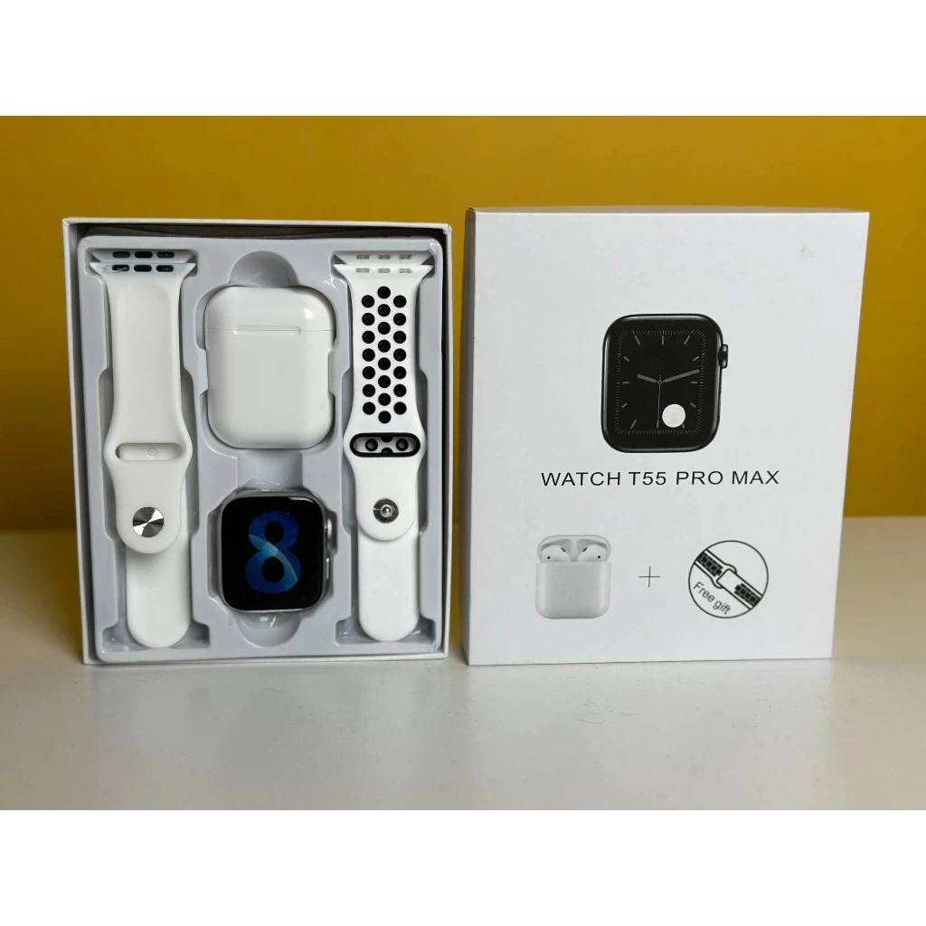 Ralker T55 PRO MAX Smartwatch  Jam Tangan Olahraga Pria Wanita free 2 Tali dan Airpods COD Jam Tanga