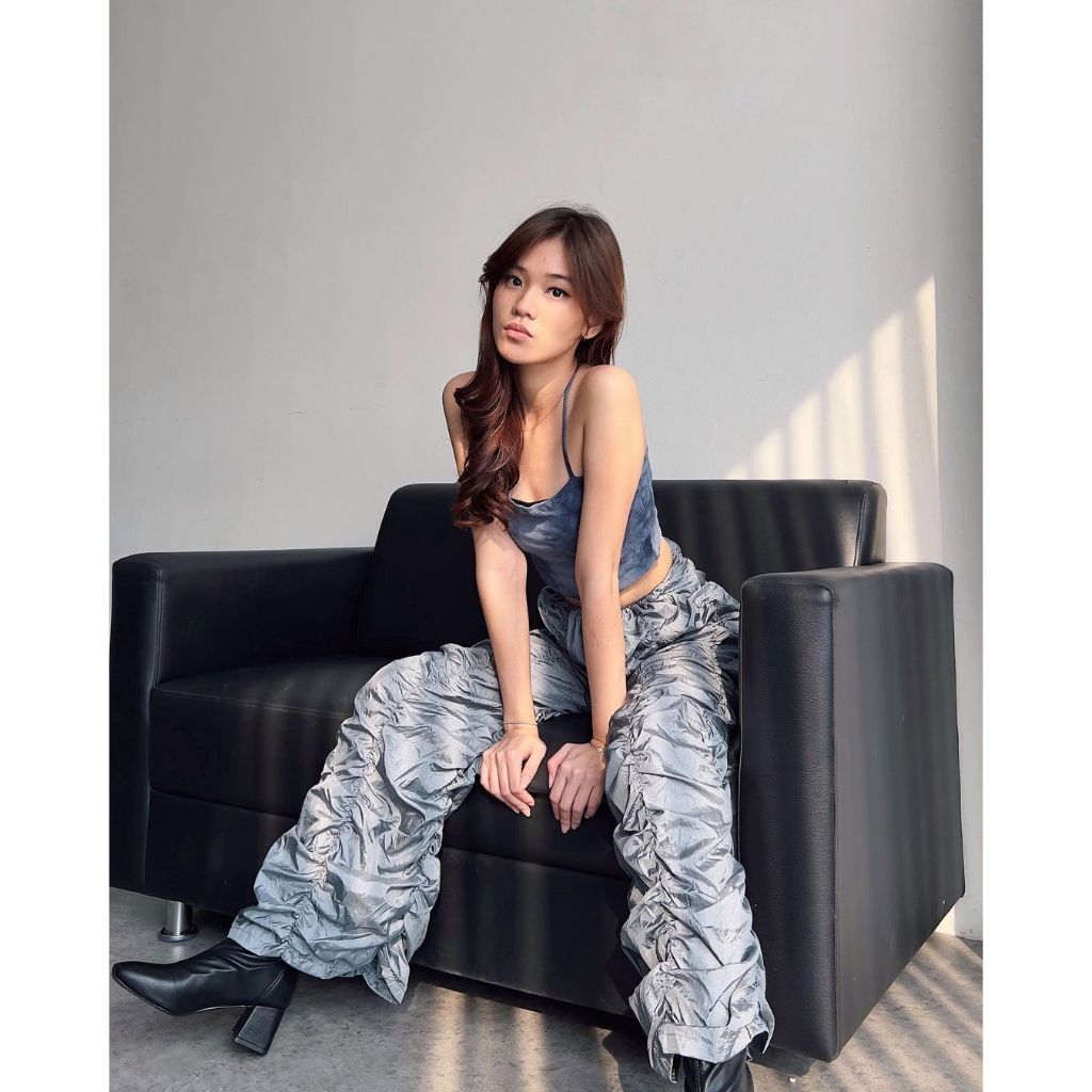 Y2K Ruched Cargo Pants in Grey by SUCATTA | Parachute Pants | Celana Kargo | Y2K Pants | Celana Y2K