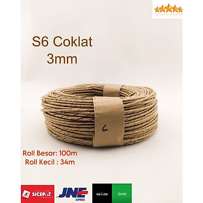 TALI KERTAS TALI PAPERBAG TALI KRAFT S6 3mm TALI ANYAMAN TALI KERAJINAN ROPE