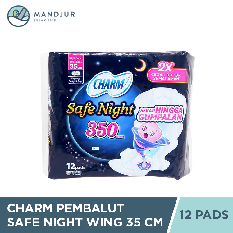 Charm Pembalut Safe Night 35 cm Wing 12 Pads - Pembalut Malam  35 cm