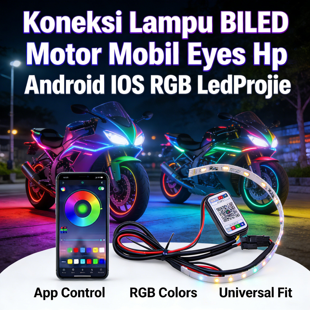 Mobil LED RGB Motor Hp Aksesoris App Koneksi Bi-LED iOS Android Projeksi