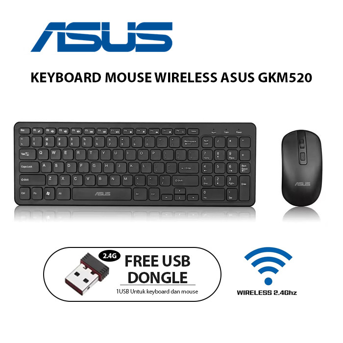 ASUS GKM520 Keyboard Portable Wireless Set Combo Keyboard dan Mouse Tanpa Kabel Original Garansi 1 T