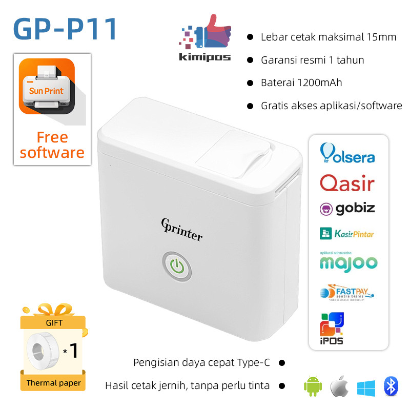 GP-P11 Mini Thermal Label Printer Bluetooth Portable | Printer Stiker Label Barcode Harga | Cetak La