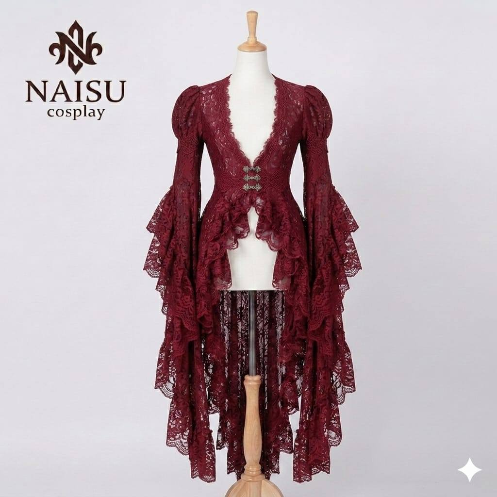 Naisu Outer wanita panjang victorian brukat long top lace ruffle MF970