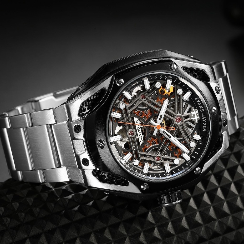 Evans Jayden Jam Tangan Pria 9622 Rantai Automatic Movement Stainless Steel Kaca Sapphire Chronograp
