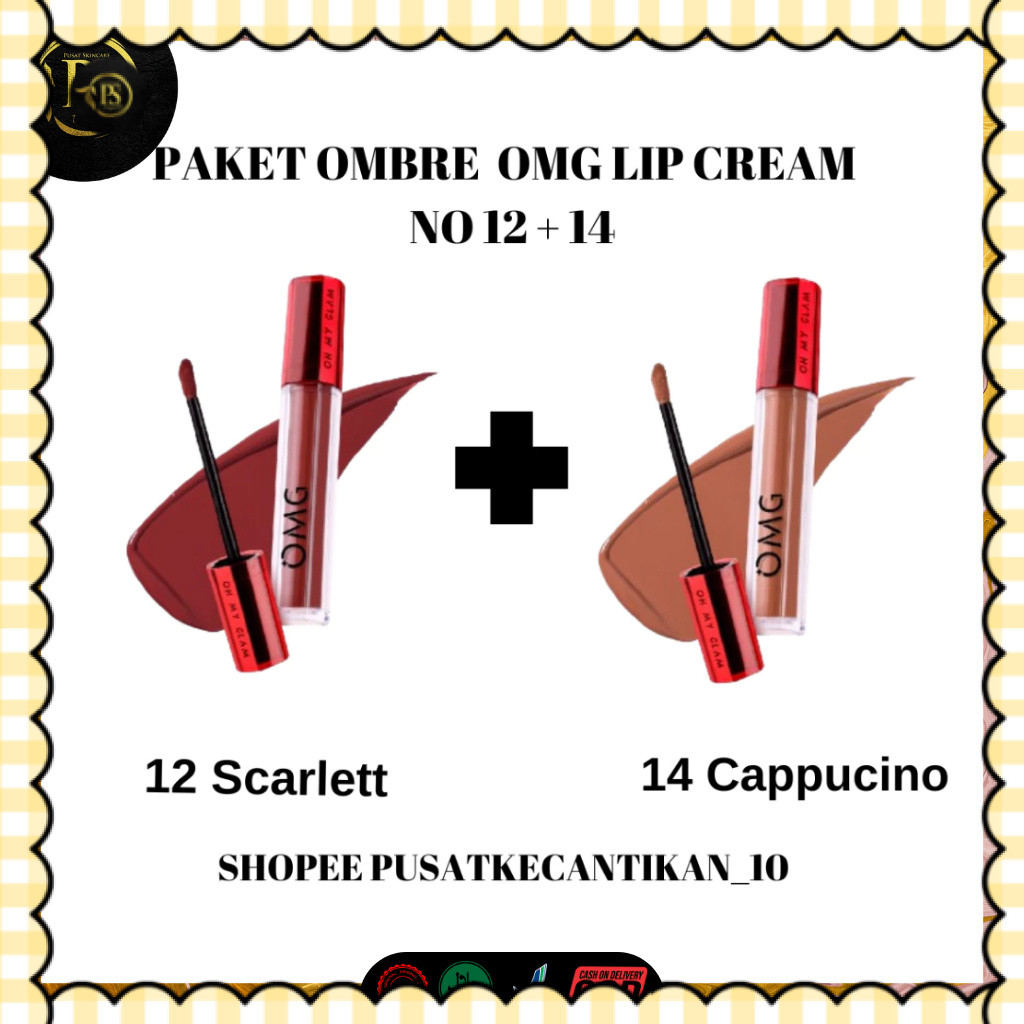 PAKET BEST SELLER  OMBRE OMG LIP CREAM NO 14 CAPPUCINO & 12 SCARLETT