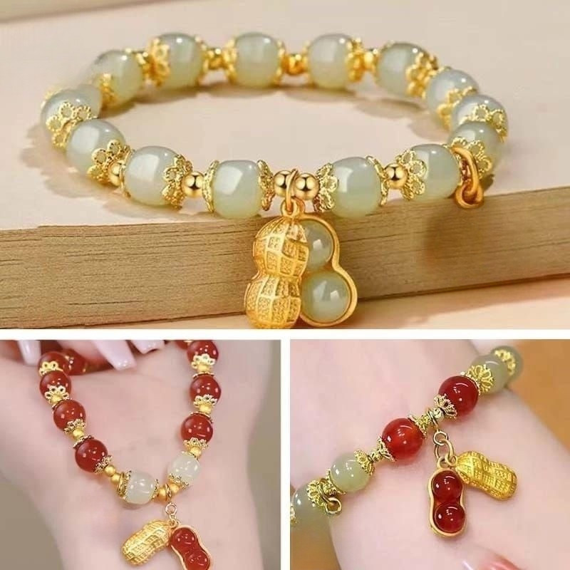 [Giok Hoki ] Gelang Giok Keberuntungan Rezeki Hoki Gelang kacang Bracelet kristal Gelang wanita perh