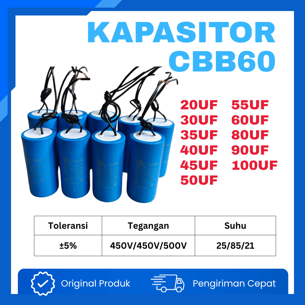 CBB60 Kapasitor Dinamo Motor 20UF 30UF Running Capacitor