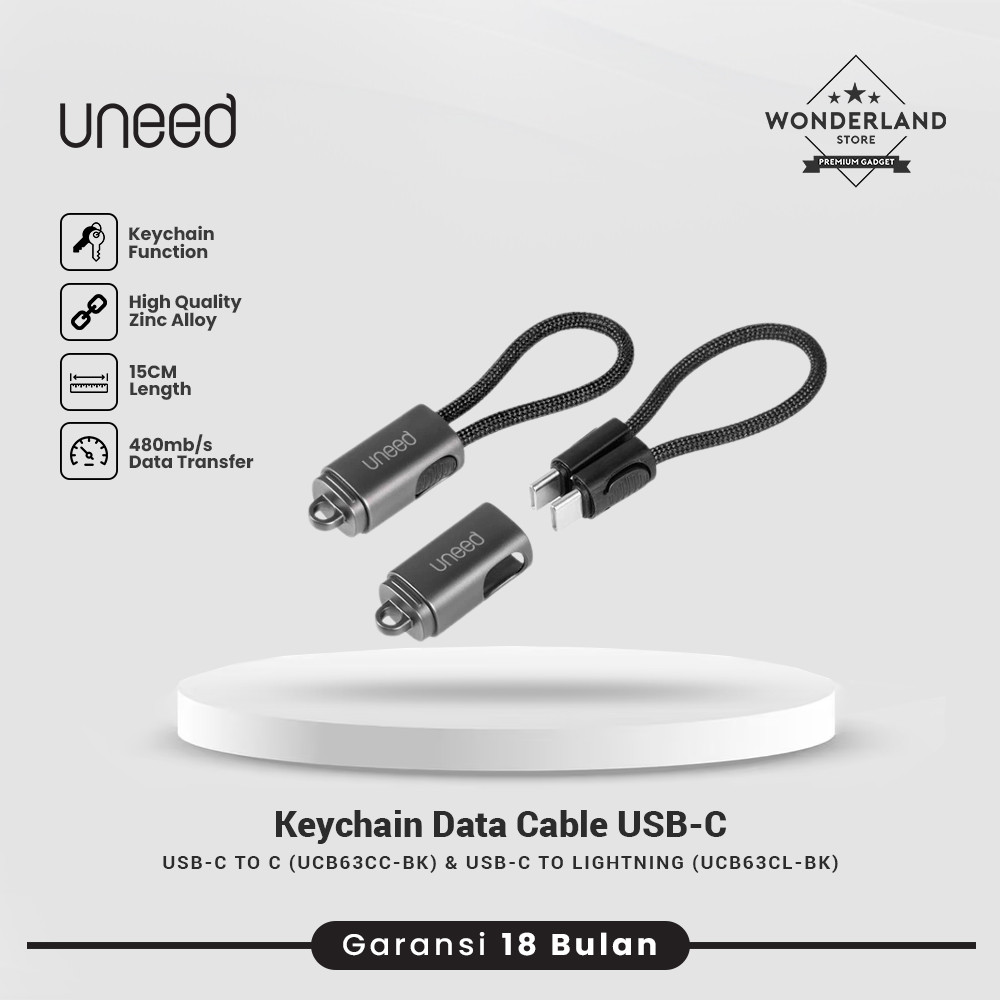 Uneed Keychain Data Cable Kabel Pendek USB-C to Lightning / USB-C to C QC PD 60W - UCB63