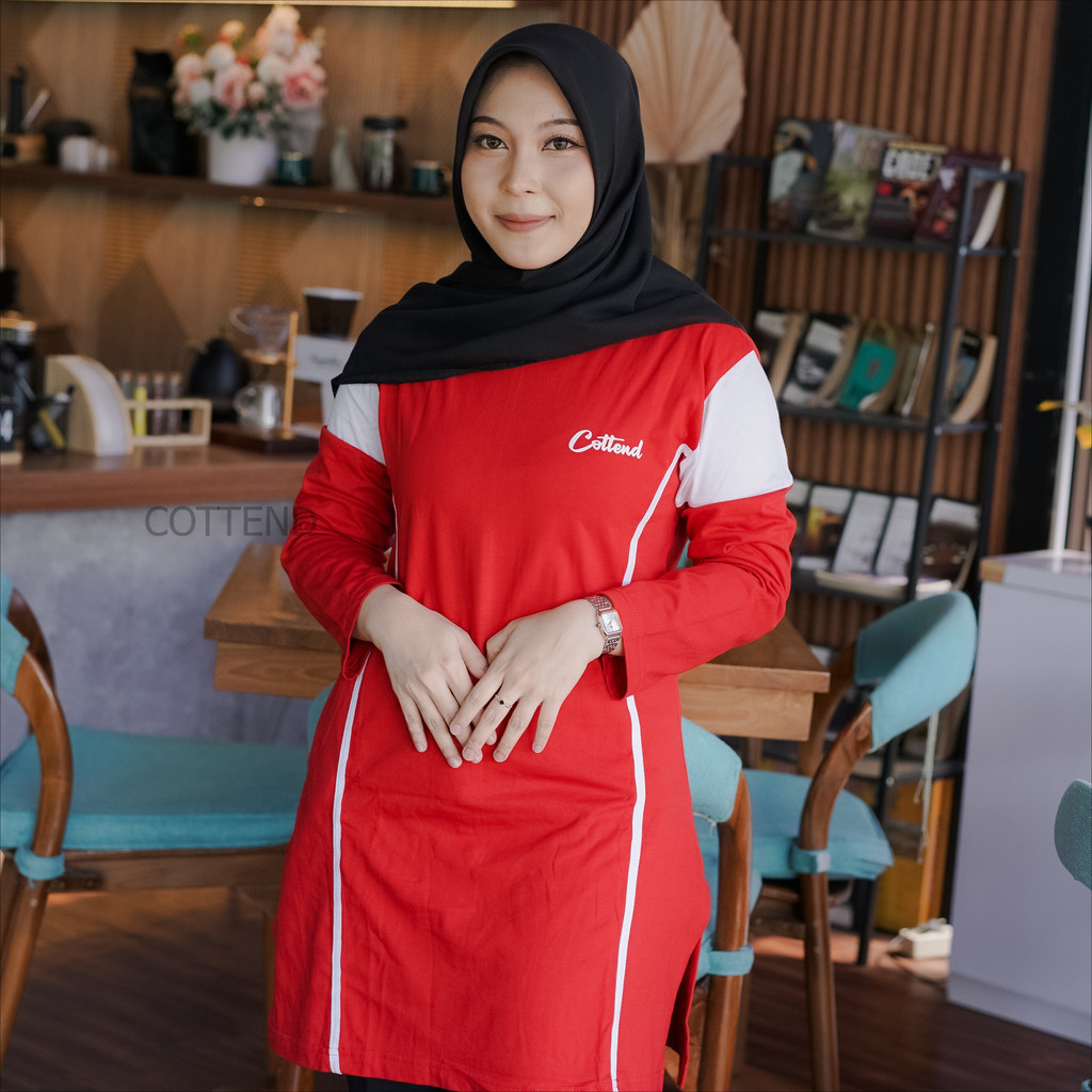 COTTEND Tunik ZANA  New Color Baju Kaos atasan Wanita Tangan Panjang  Bahan Katun Combed Tebal Adem 