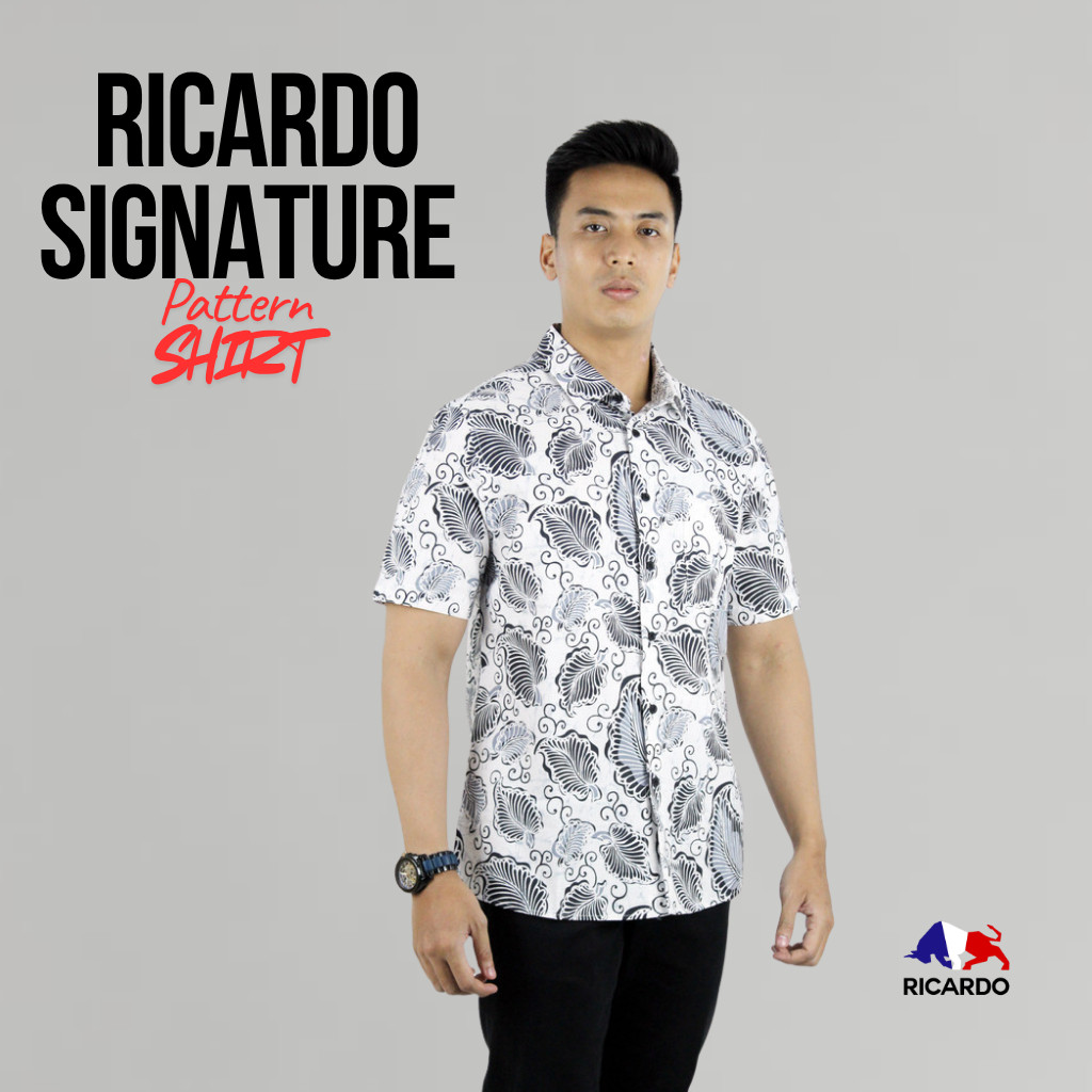RICARDO kemeja pria motif printing HITAM lengan pendek KPR 32433