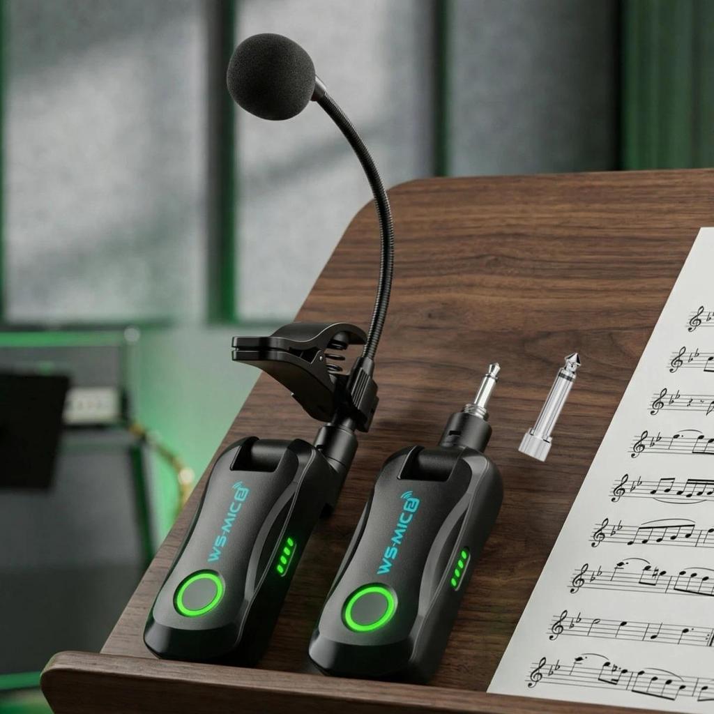 Miwayer WS-MIC2 Plug and Play 2.4G Wireless Mic, System Auto Pairing Low Latency for Sax Flute Clari