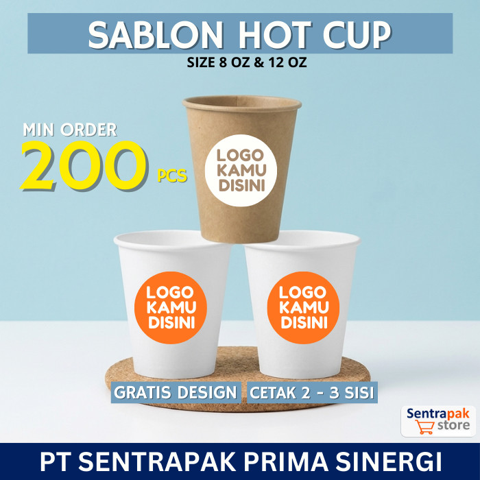 Sablon Paper Cup Hot 8 oz, 12 oz & 16 oz - 1 Warna