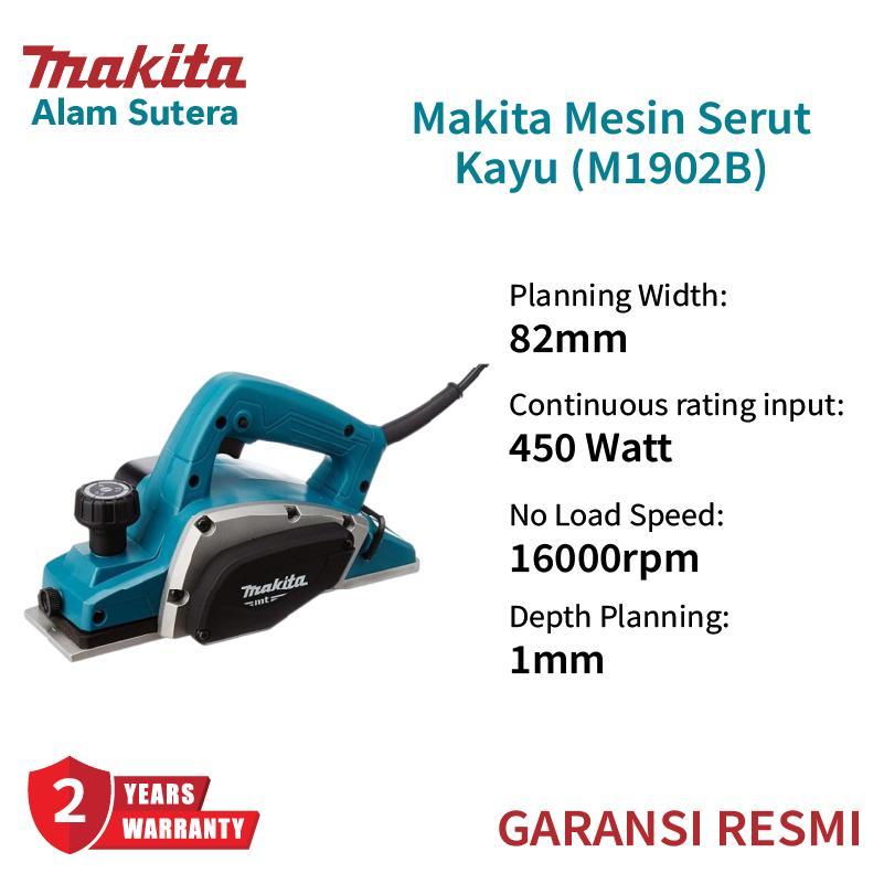 MAKITA MT M1902B Mesin Pasah Serut Ketam Planner Listrik Kayu 82mm 450Watt 220V 50Hz 16000rpm M 1902