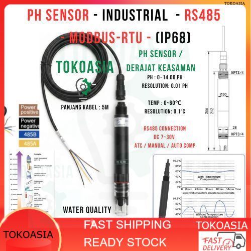 Industrial pH Sensor Transmitter RS485 Modbus RTU IP68 Waterproof (Standard Composite Electrode) der