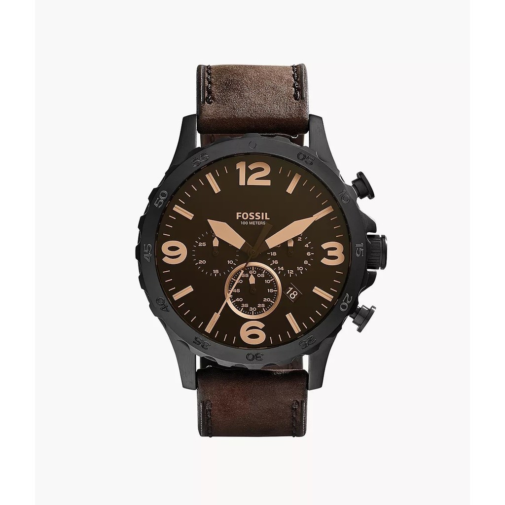 Fossil Nate Brown Leather Chrono Jam Tangan Pria 50MM JR1487