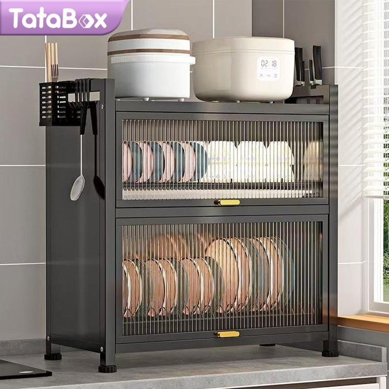 TataBox Rak Piring Tertutup Rak Cuci Piring  Lemari Piring Kecil Stainless Steel Rak Dapur Dish