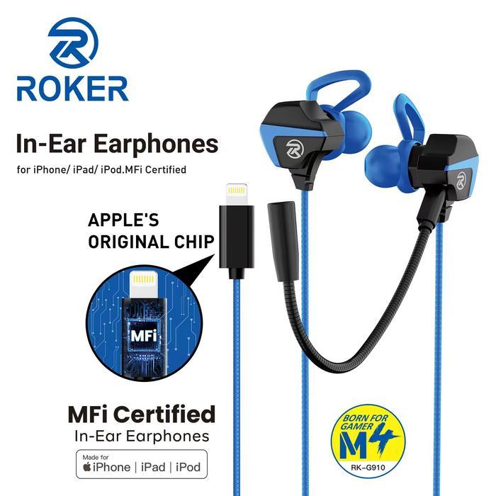 Earphone / Headset Gaming Roker M4 RK-G910 IOS lightning MFI made for iphone