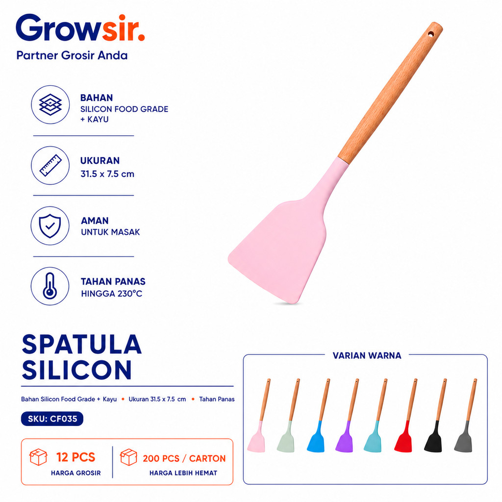 GROWSIR Silicone Utensil Spatula Spatula Silicon Utensile Turner Sutil Silikon Tahan Panas CF035