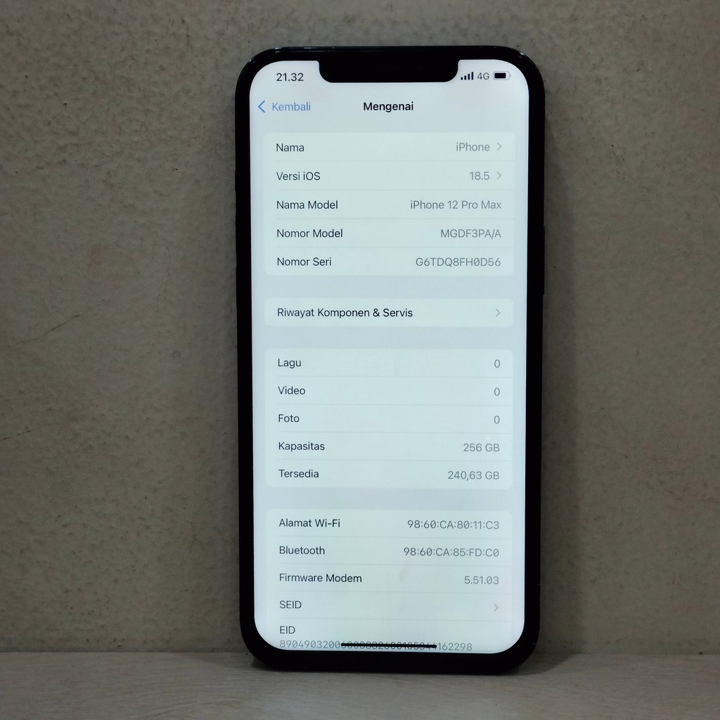 (0D56-5) IPHONE 12 PROMAX RAM 256GB (IBOX) PA/A, BATANGAN NO CHARGER "521999"