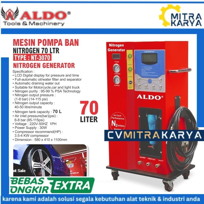 ALDO MESIN POMPA BAN NITROGEN 70 LTR TYPE : NT-3070  / PENGISIAN ANGIN / NITROGEN GENERATOR / MESIN 