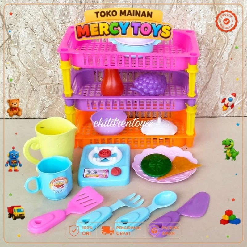 Mainan rak masakan keranjang k300 / mainan rak piring tingkat
