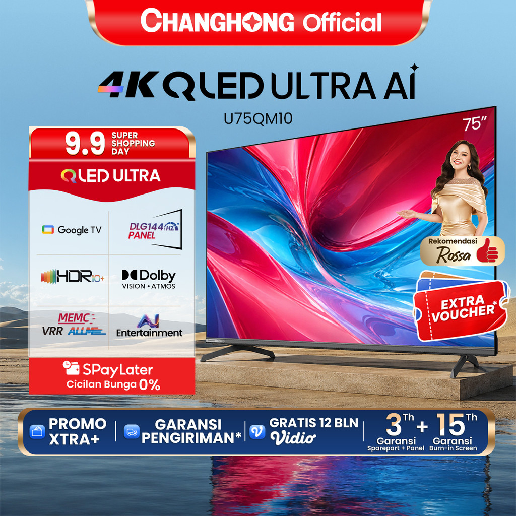Changhong QLED TV 4K 75 inch Google Smart QLED PRO Digital TV Dolby Audio DBX-TV Google Play Netflix