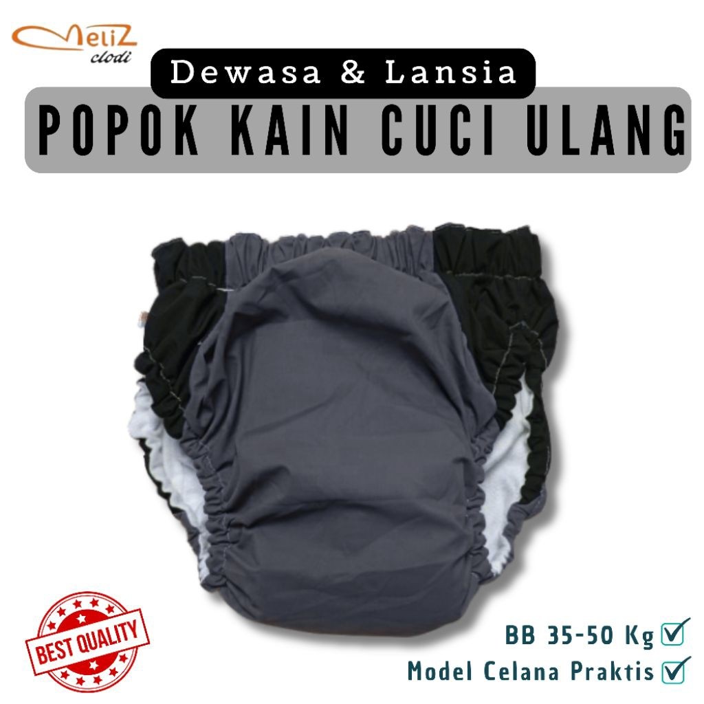 Popok Kain Ramah Lingkungan model celana menyatu size M ( BB 35-50 KG) , Popok Dewasa anti bocor, cl