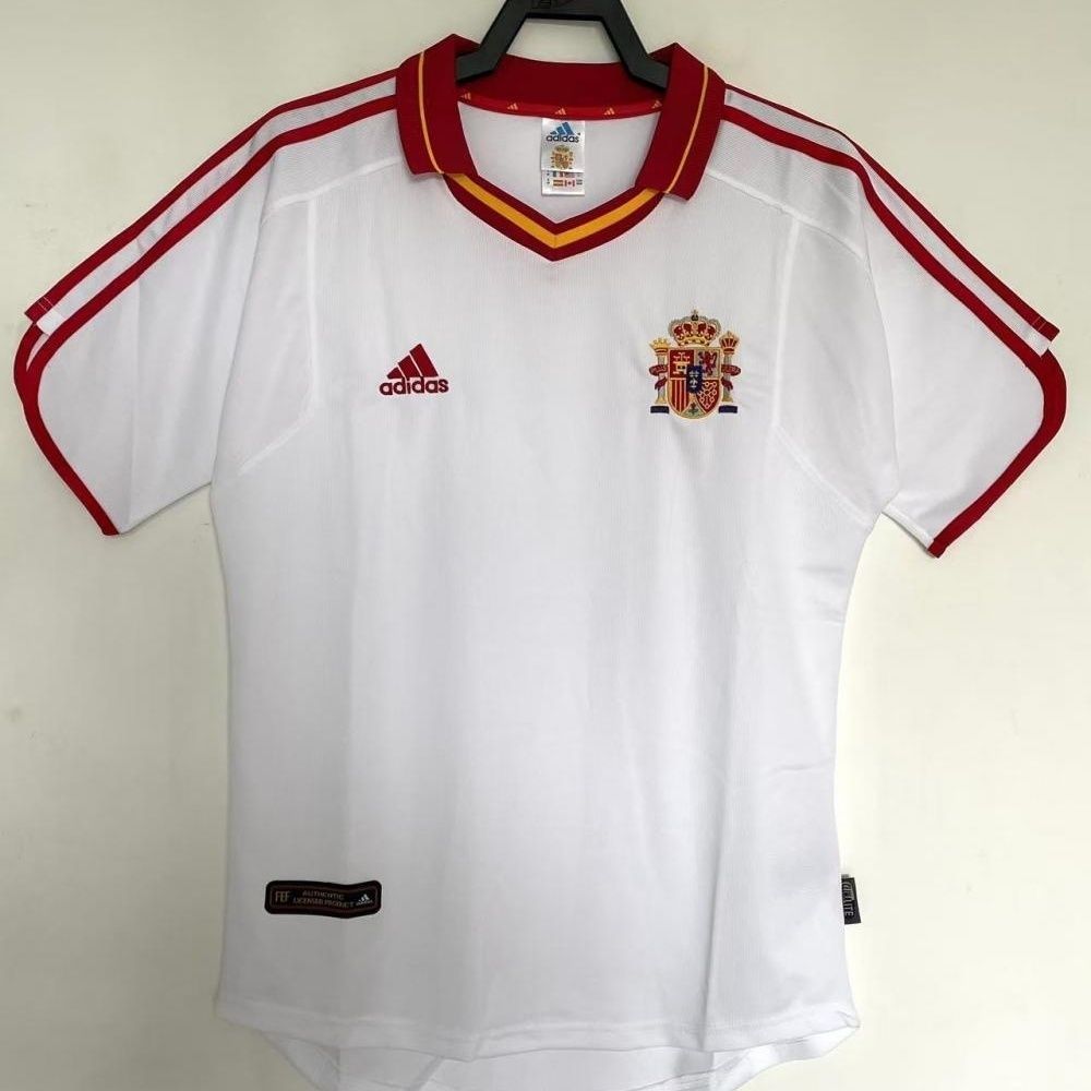 2000 Spain away putih retro jersey lengan pendek