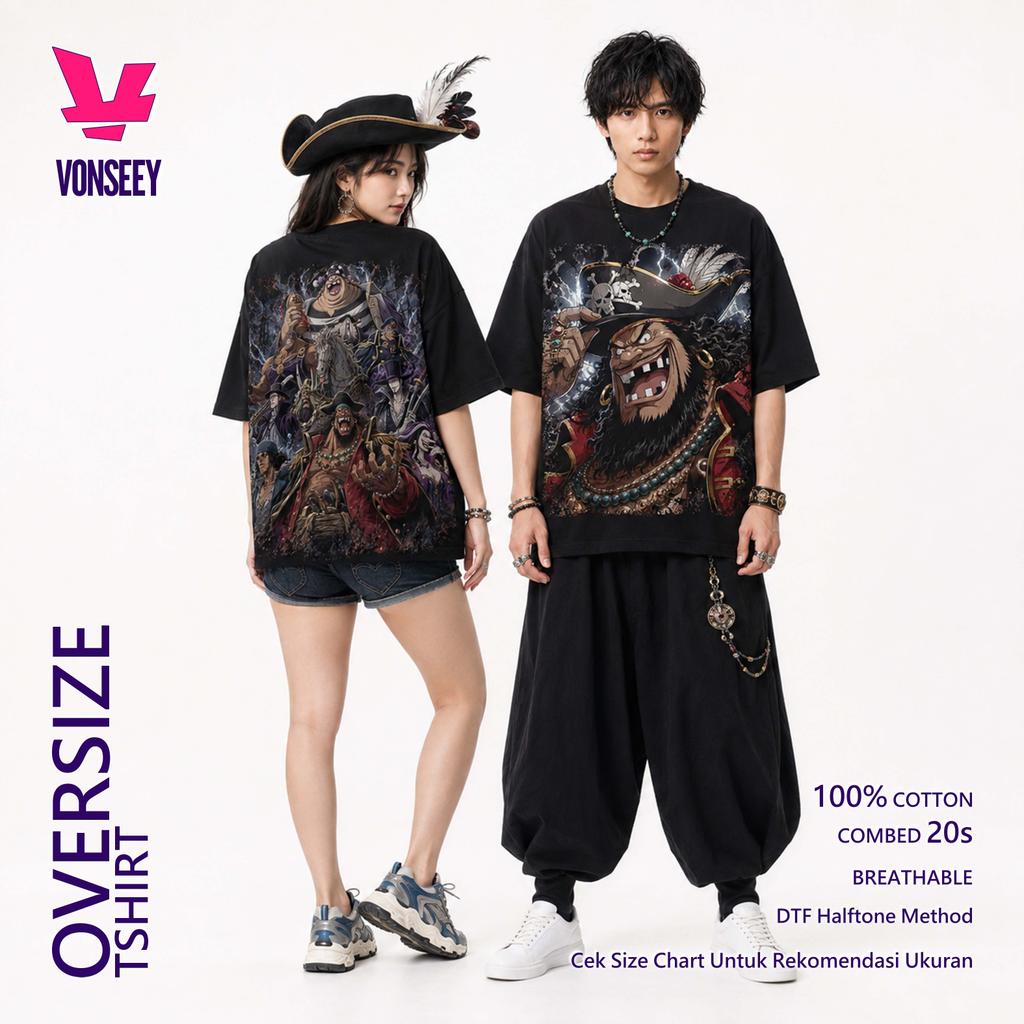 MARSHALL D TEACH BLACKBEARD PIRATES CREW ONE PIECE VONSEEY Kaos Anime Manga Oversize Combed 20s DTF 